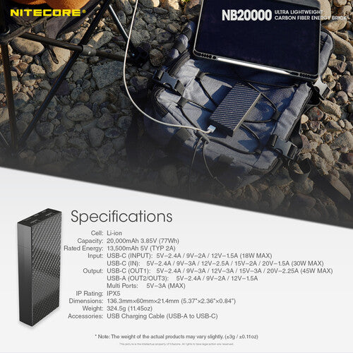 Nitecore - NB20000 mAh Carbon Fiber Power Bank