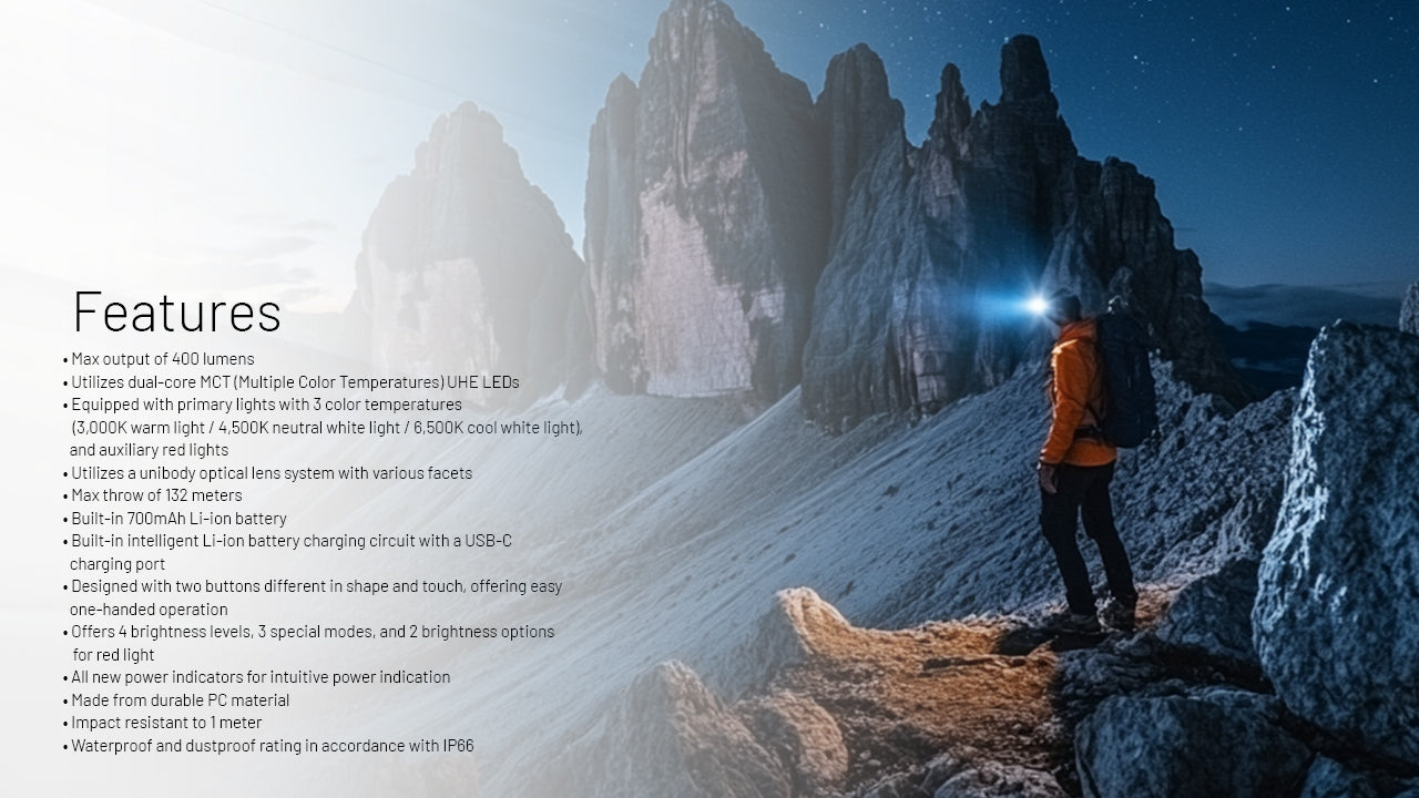 Nitecore - NU25 MCT UL 400 Lumens Ultralight Rechargeable Headlamp