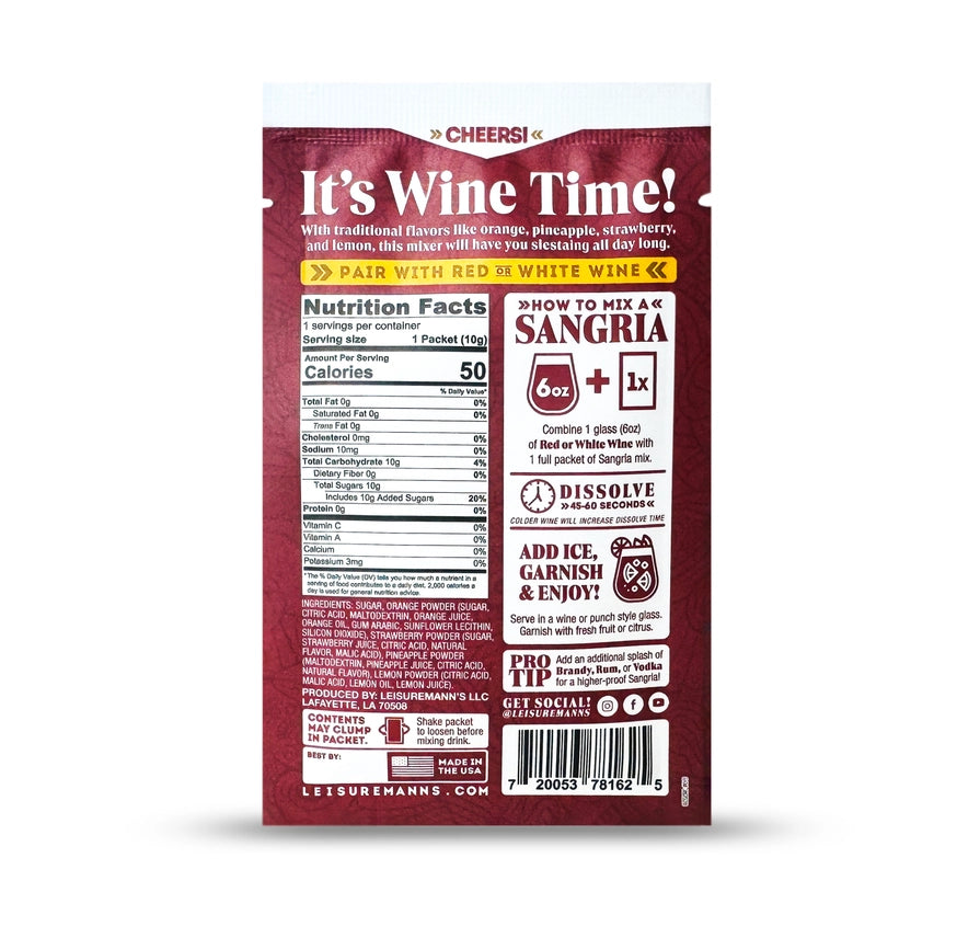 Leisuremann's - Sangria Single Serve Cocktail Mixer