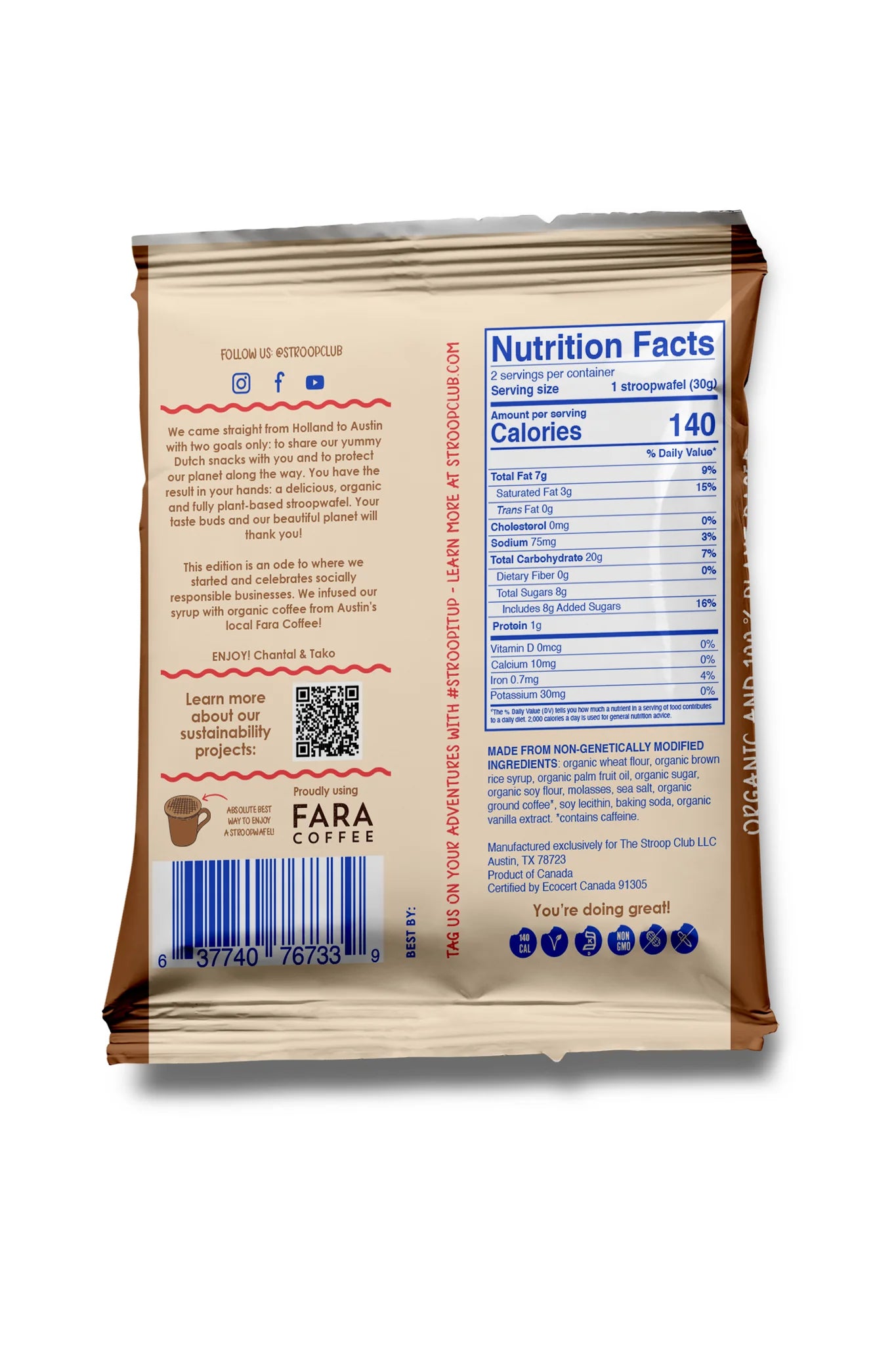 Stroop Club - Coffee Caramel Organic and Plant-Based Stroopwafel 2-pack