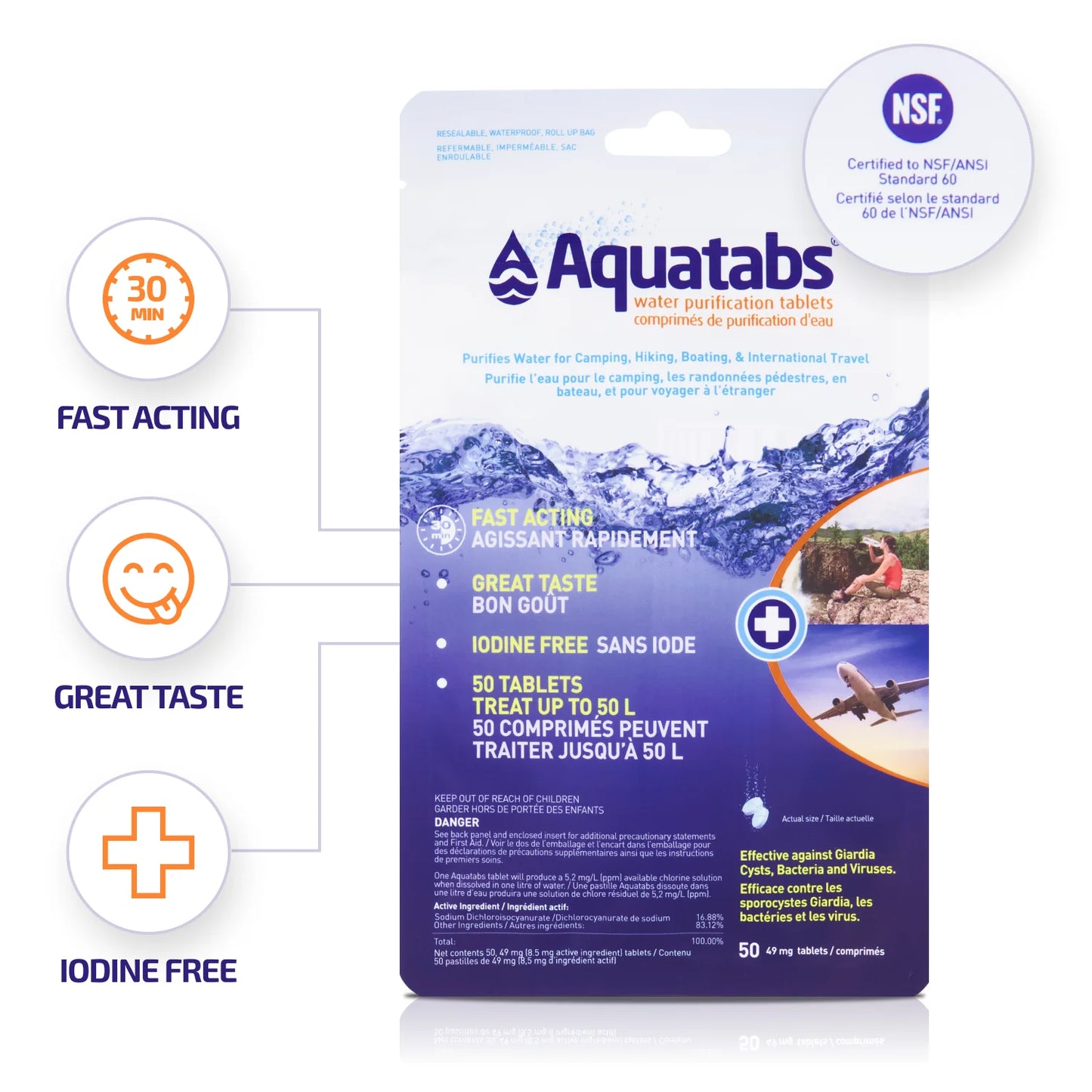 Aquatabs - Water Purification Tablets 49mg (50 pack)