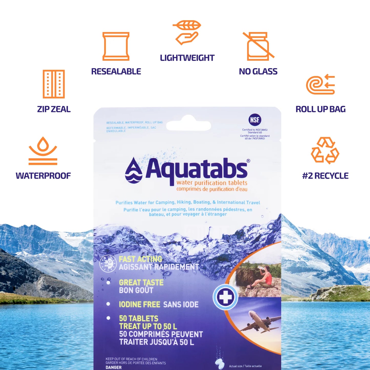 Aquatabs - Water Purification Tablets 49mg (50 pack)