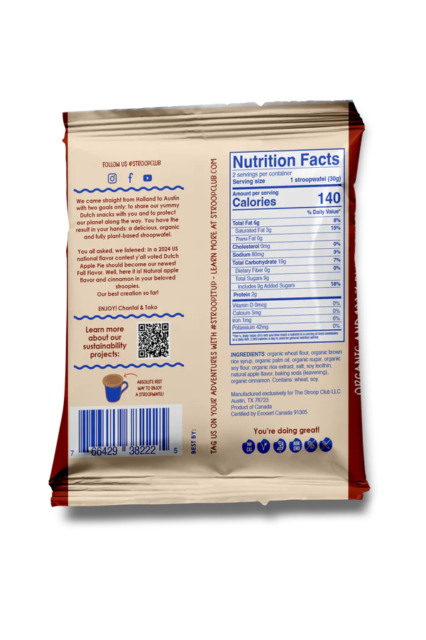 Stroop Club - Dutch Apple Pie Caramel Organic and Plant Based Stroopwafel 2-pack