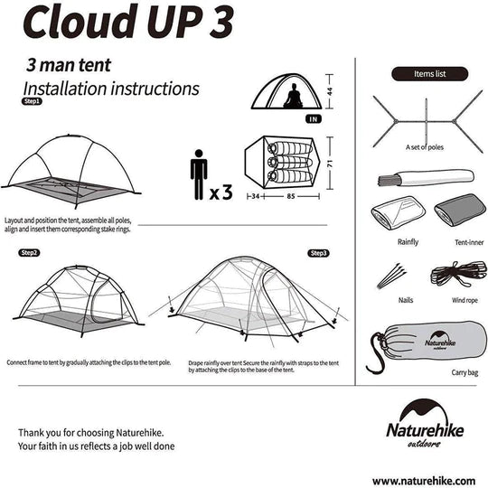 Naturehike - Cloud Up 3 Person (20D Nylon)