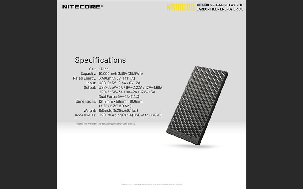 Nitecore - GEN2 NB10000 mAh Dual-Output USB and USB-C Power Bank Battery Charger