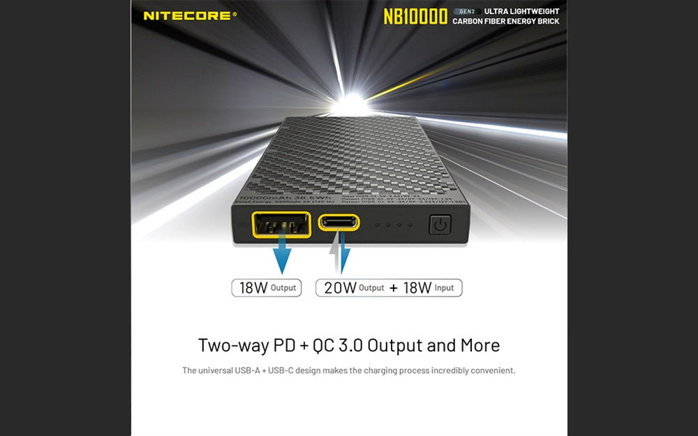 Nitecore - GEN2 NB10000 mAh Dual-Output USB and USB-C Power Bank Battery Charger