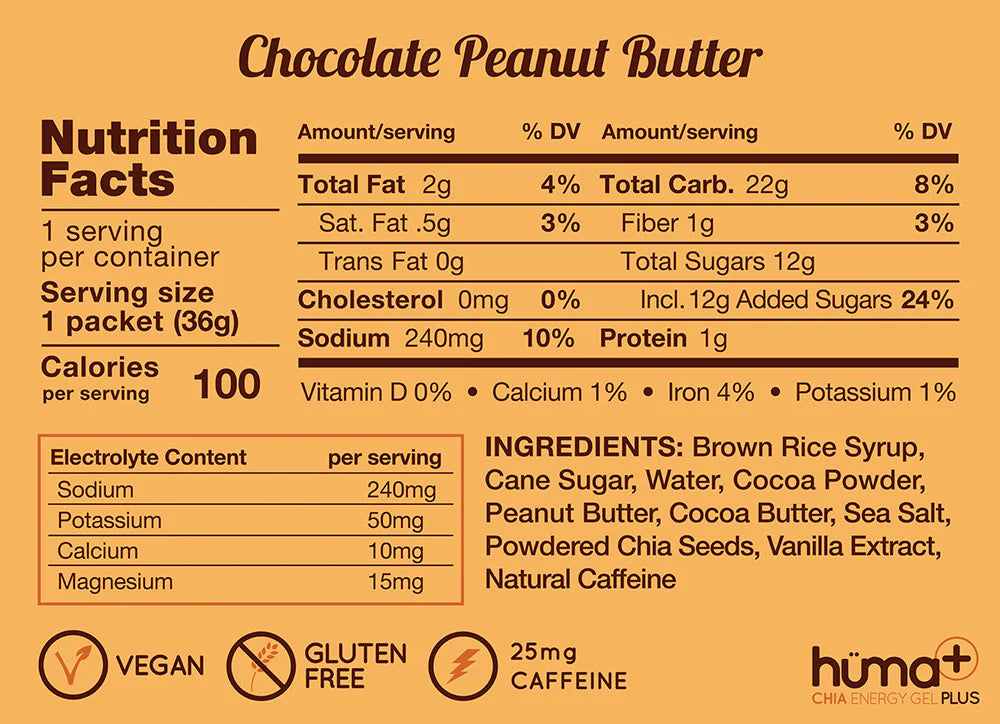 Hüma - Chocolate Peanut Butter Caffeinated Energy Gel Plus