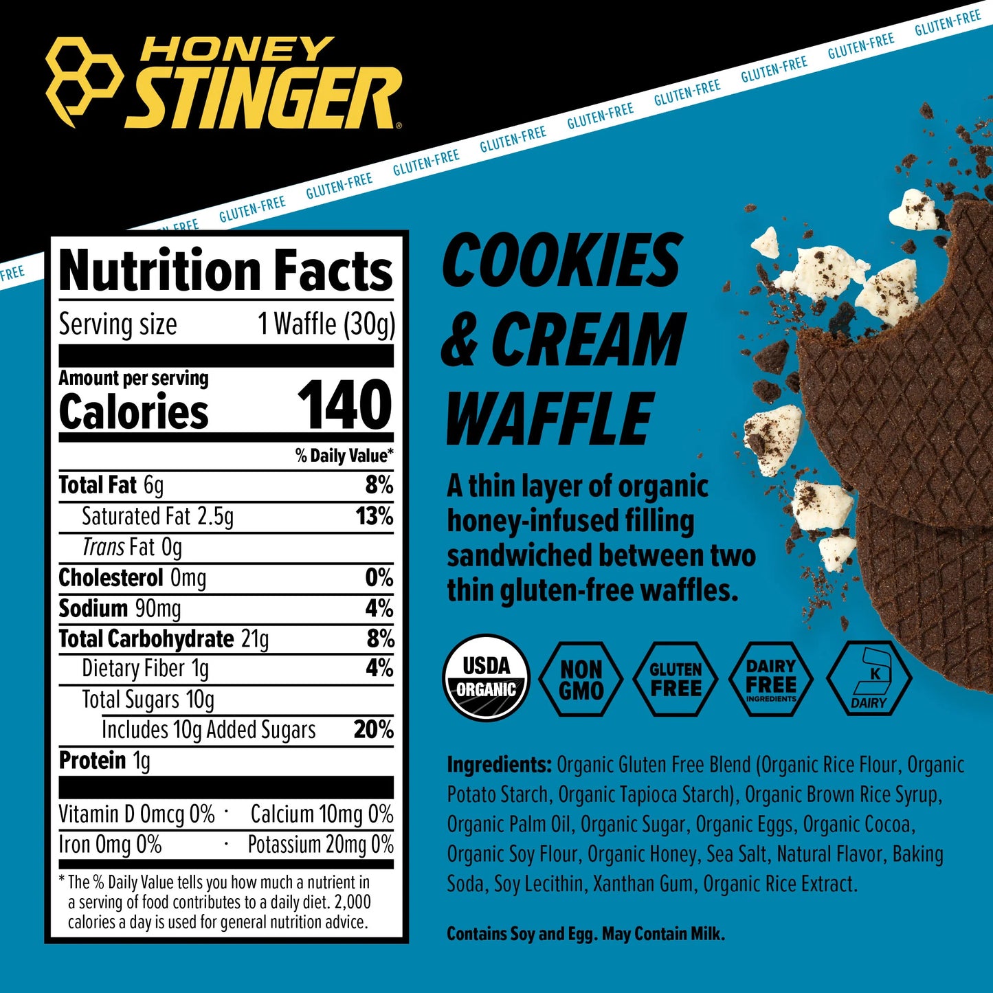 Honey Stinger - Cookies & Cream Gluten Free Organic Energy Waffle