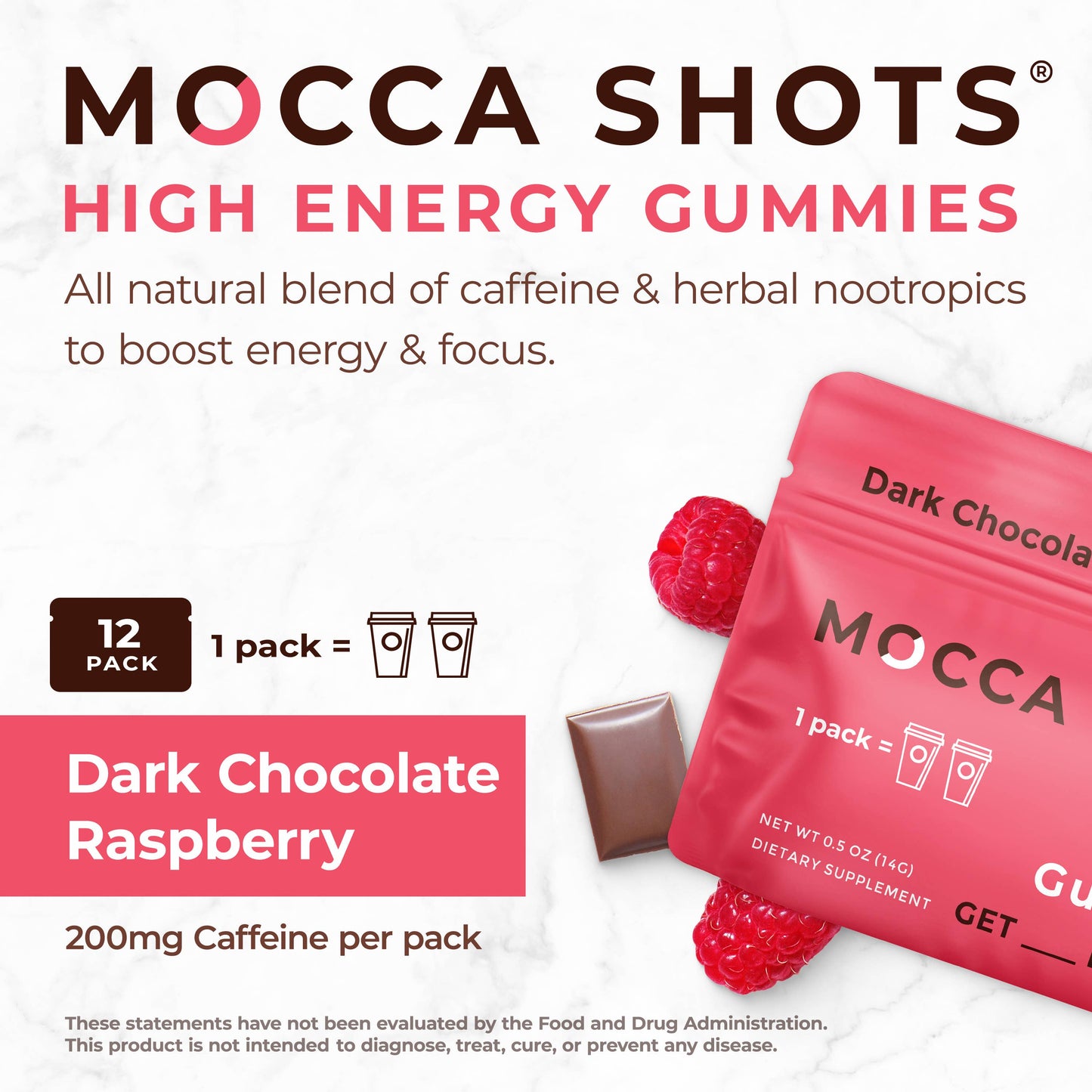 Seattle Gummy Company - Mocca Shots Chocolate Raspberry Caffeine Gummy