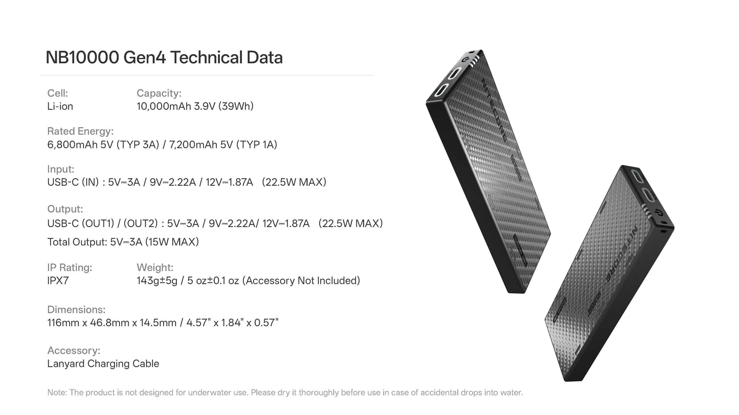 Nitecore - NB10000 Gen4 Ultralight 10000mAh Power Bank