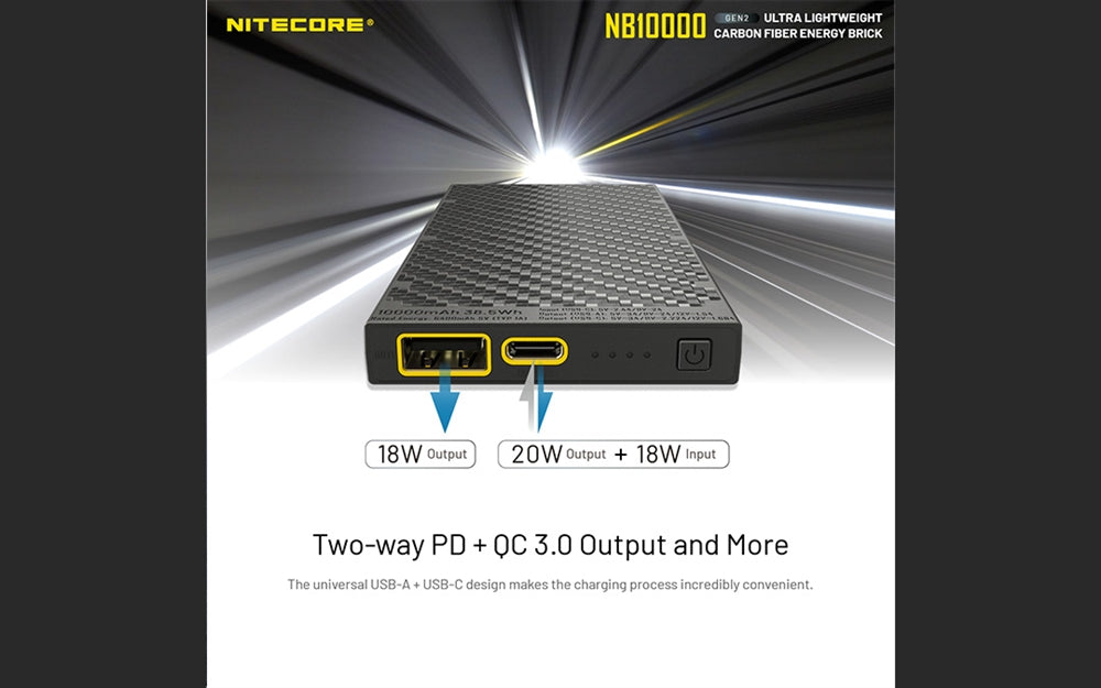 Nitecore - GEN2 NB10000 mAh Dual-Output USB and USB-C Power Bank