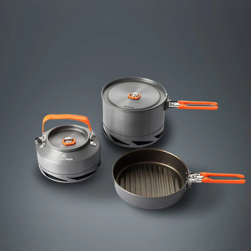 Fire-Maple Feast Heat Exchanger Set | Compact Camping Cookware Kit | Nested  Design | Contain with a Pot, Kettle and Non-Stick Frypan | Ideal for